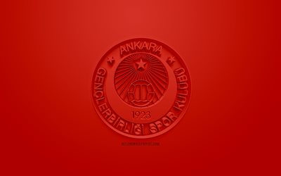 Genclerbirligi SK, creativo logo en 3D, fondo rojo, emblema 3d, turco, club de F&#250;tbol, 1 Lig, Ankara, Turqu&#237;a, TFF First League, 3d, arte, f&#250;tbol, logo en 3d, Genclerbirligi
