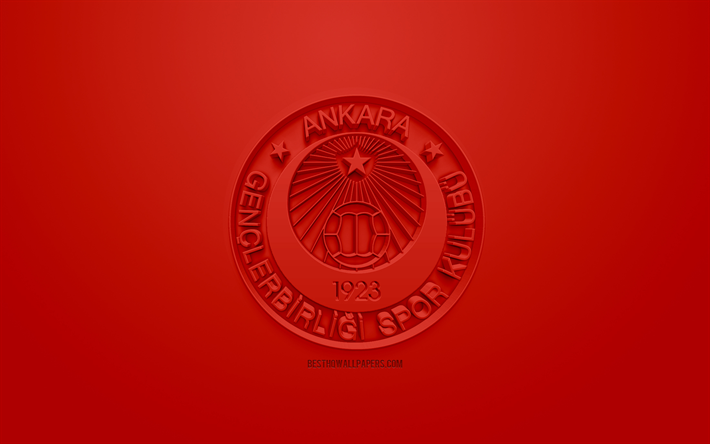 Genclerbirligi SK, الإبداعية شعار 3D, خلفية حمراء, 3d شعار, التركي لكرة القدم, 1 الدوري, أنقرة, تركيا, بمؤسسة tff الدوري الأول, الفن 3d, كرة القدم, شعار 3d, Genclerbirligi