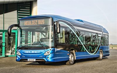 Heuliez GX 337 Elec, 4k, 2019 الحافلات, حافلة ركاب, النقل في المدينة, الأزرق الحافلة, الحافلات الكهربائية, Heuliez, HDR, الحافلة في محطة للحافلات