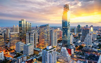 MahaNakhon, Bangkok, Thailandia, grattacielo, tramonto, la capitale della Thailandia, la citt&#224;, la sera
