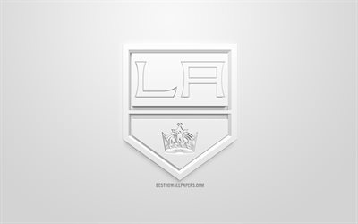 Los Angeles Kings, American hockey club, luova 3D logo, valkoinen tausta, 3d-tunnus, NHL, Los Angeles, California, USA, National Hockey League, 3d art, j&#228;&#228;kiekko, 3d logo