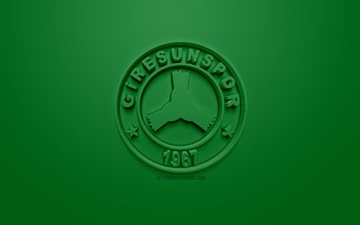 Giresunspor, creative 3D logo, green background, 3d emblem, Turkish Football club, 1 Lig, Giresun, Turkey, TFF First League, 3d art, football, 3d logo