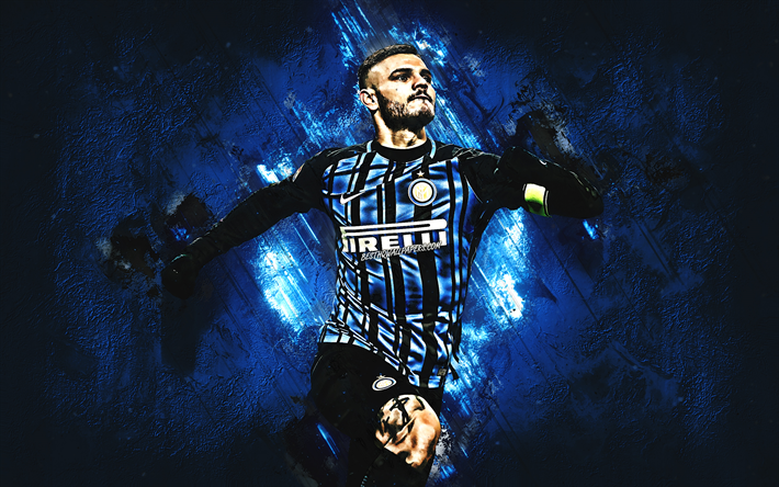 Mauro Icardi, Inter Milan FC, Argentinian footballer, striker, portrait, Internazionale FC, creative blue background, blue stone texutra, Serie A, Italy, football