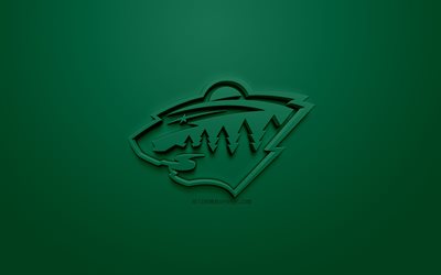 Minnesota Wild Am&#233;ricaine de hockey club, cr&#233;atrice du logo 3D, fond vert, 3d, embl&#232;me de la LNH, St Paul, Minnesota, &#233;tats-unis, la Ligue Nationale de Hockey, art 3d, le hockey, le logo 3d