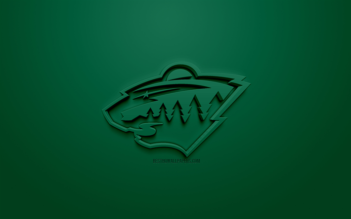 Minnesota Wild, American kul&#252;b&#252;, yaratıcı 3D logo, yeşil arka plan, 3d amblem, NHL, St Paul, Minnesota, ABD Ulusal Hokey Ligi, 3d sanat, hokey, 3d logo
