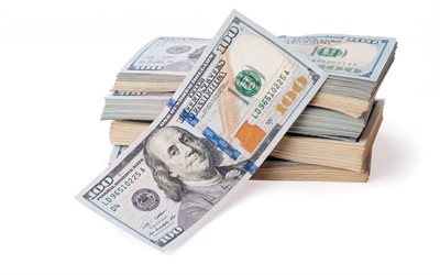 dolar yığını, Amerikan Doları paketleri, beyaz arka plan &#252;zerinde Amerikan Doları, para dağ, Maliye kavram, para, 100 dolar