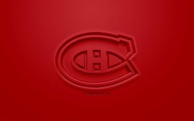 Montreal Canadiens, Canadense de h&#243;quei clube, criativo logo 3D, fundo vermelho, 3d emblema, NHL, Montreal, Quebec, Canad&#225;, EUA, Liga Nacional De H&#243;quei, Arte 3d, h&#243;quei, Logo em 3d