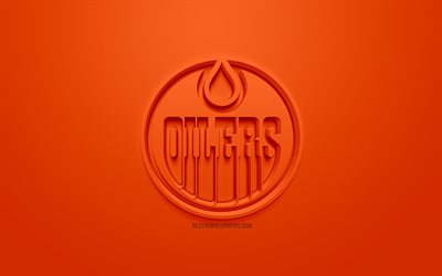 Edmonton Oilers, Canadian hockey club, luova 3D logo, oranssi tausta, 3d-tunnus, NHL, Edmonton, Alberta, Kanada, USA, National Hockey League, 3d art, j&#228;&#228;kiekko, 3d logo