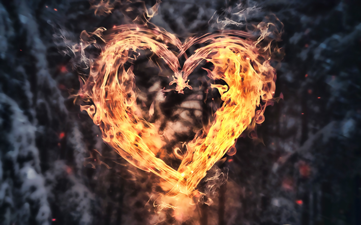 heart of fire, smoke, love concepts, burning heart, fiery heart, fire flames