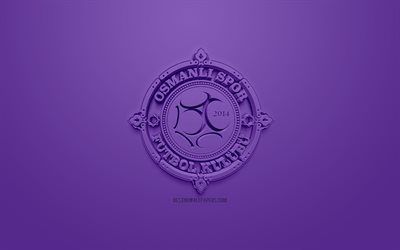 Osmanlispor, kreativa 3D-logotyp, lila bakgrund, 3d-emblem, Turkish Football club, 1 league, Ankara, Turkiet, TFF F&#246;rsta Ligan, 3d-konst, fotboll, 3d-logotyp