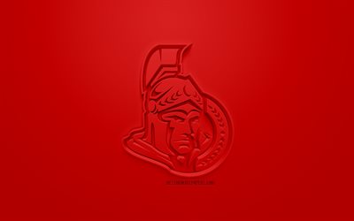 Ottawa Senat&#246;rler, Kanadalı hokey kul&#252;b&#252;, yaratıcı 3D logo, kırmızı bir arka plan, 3d amblem, NHL, Ottawa, Kanada, ABD, Ulusal Hokey Ligi, 3d sanat, hokey, 3d logo