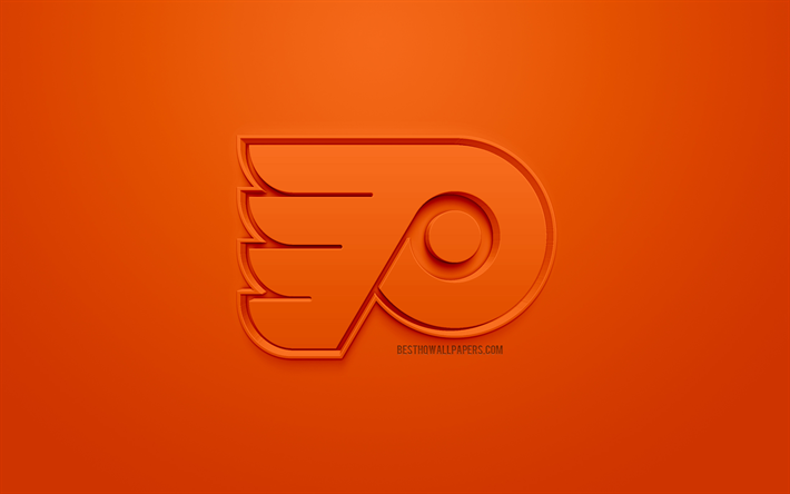 Philadelphia Flyers, American hockey club, creative 3D logo, orange background, 3d emblem, NHL, Philadelphia, Pennsylvania, USA, National Hockey League, 3d art, hockey, 3d logo