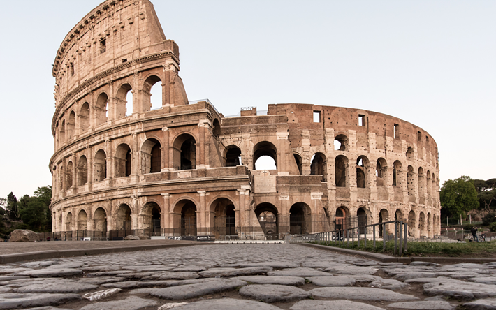 Colosseum, Rom, landm&#228;rke, morgon, soluppg&#229;ng, arkitektoniska monument