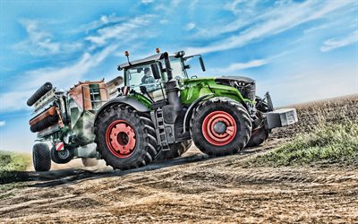 Fendt Vario 1050, 4k, HDR, 2019 traktorer, att pl&#246;ja f&#228;ltet, jordbruksmaskiner, damm, traktorn p&#229; f&#228;ltet, jordbruk, Fendt