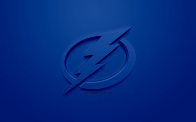 Tampa Bay Lightning, Amerikan hokey kul&#252;b&#252;, yaratıcı 3D logosu, mavi arka plan, 3d amblem, NHL, Tampa, Florida, ABD Ulusal Hokey Ligi, 3d sanat, hokey, 3d logo