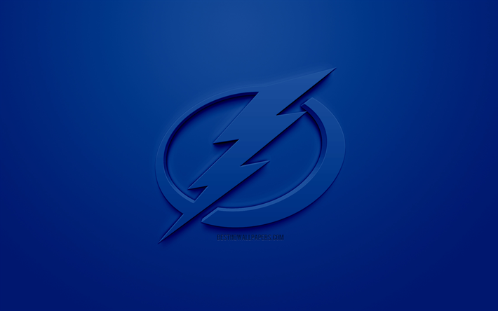 Tampa Bay Lightning, Americana de h&#243;quei clube, criativo logo 3D, fundo azul, 3d emblema, NHL, Tampa, Fl&#243;rida, EUA, Liga Nacional De H&#243;quei, Arte 3d, h&#243;quei, Logo em 3d