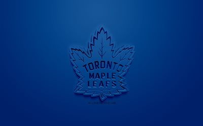 Les Maple Leafs de Toronto, Canadian club de hockey, cr&#233;atrice du logo 3D, fond bleu, 3d, embl&#232;me de la LNH, Toronto, Ontario, Canada, etats-unis, la Ligue Nationale de Hockey, art 3d, le hockey, le logo 3d