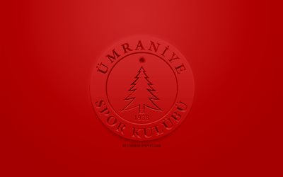 Umraniyespor, creative 3D logo, red background, 3d emblem, Turkish Football club, 1 Lig, Istanbul, Turkey, TFF First League, 3d art, football, 3d logo