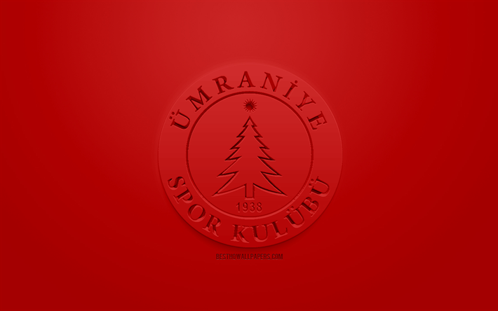Umraniyespor, creativo logo en 3D, fondo rojo, emblema 3d, turco, club de F&#250;tbol, 1 Lig, Estambul, Turqu&#237;a, TFF First League, 3d, arte, f&#250;tbol, logo en 3d