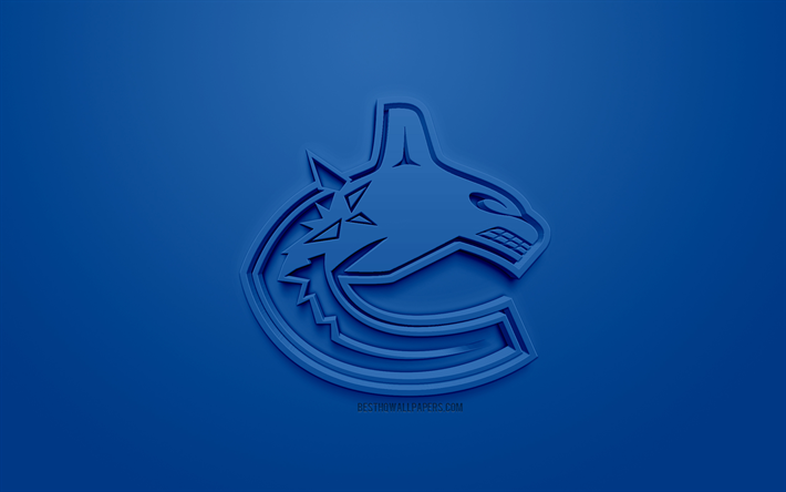 Vancouver Canucks, Kanadensisk hockey club, kreativa 3D-logotyp, bl&#229; bakgrund, 3d-emblem, NHL, Vancouver, British Columbia, Kanada, USA, National Hockey League, 3d-konst, hockey, 3d-logotyp
