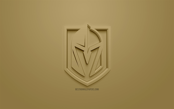 Vegas Golden Knights, American hockey club, creative 3D logo, golden background, 3d emblem, NHL, Paradise, Nevada, USA, National Hockey League, 3d art, hockey, 3d logo