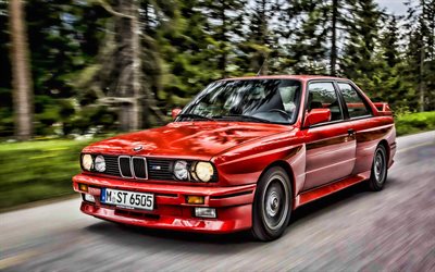 BMW M3, E30, motion blur, tuning, tunned M3, BMW E30, saksan autoja, BMW, punainen E30