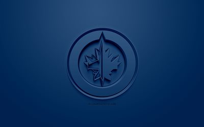 winnipeg jets, die kanadischen eishockey-club, creative 3d-logo, blauer hintergrund, 3d-wappen, nhl, winnipeg, manitoba, kanada, usa, national hockey league, 3d-kunst, hockey, 3d-logo