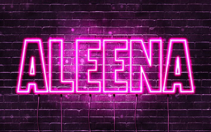 Aleena, 4k, 壁紙名, 女性の名前, Aleena名, 紫色のネオン, テキストの水平, 写真Aleena名