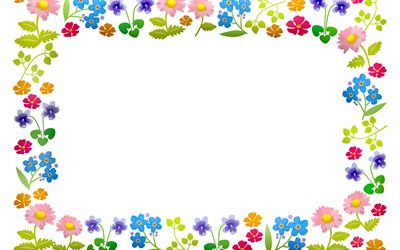 blommig ram, vit bakgrund, blommor, ram av f&#228;rgglada blommor, ram mallar