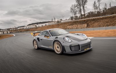 Porsche 911 GT2 RS, 2020, Edo Competencia, vista de frente, exterior, coche de carreras, gris coup&#233; deportivo, optimizaci&#243;n 911 GT2 RS, pista de carreras, alem&#225;n de autom&#243;viles deportivos, Porsche