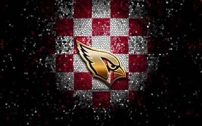 Arizona Cardinals, glitter logotipo, NFL, roxo branco fundo quadriculado, EUA, time de futebol americano, Arizona Cardinals logotipo, arte em mosaico, futebol americano, Am&#233;rica