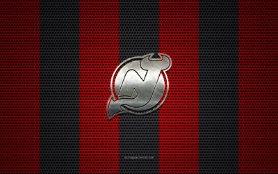 New Jersey Devils logo, American hockey club, metalli-tunnus, punainen musta metalli mesh tausta, New Jersey Devils, NHL, Newark, New Jersey, USA, j&#228;&#228;kiekko
