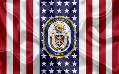 USS Carter Hall Emblem, LSD-50, American Flag, US Navy, USA, USS Carter Hall Badge, US warship, Emblem of the USS Carter Hall