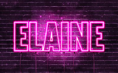 Elaine, 4k, wallpapers with names, female names, Elaine name, purple neon lights, horizontal text, picture with Elaine name
