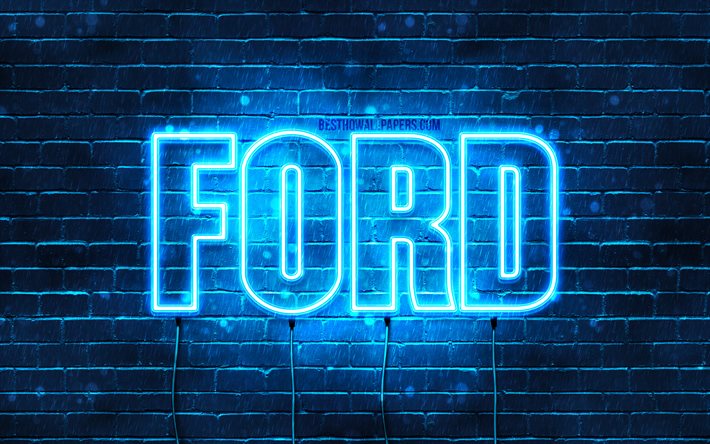 Ford, 4k, wallpapers with names, horizontal text, Ford name, blue neon lights, picture with Ford name