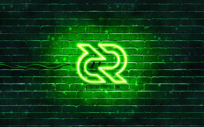 Decred green logo, 4k, green brickwall, Decred logo, cryptocurrency signs, Decred neon logo, cryptocurrency, Decred