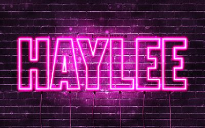 Haylee, 4k, wallpapers with names, female names, Haylee name, purple neon lights, horizontal text, picture with Haylee name