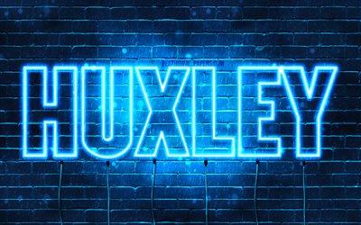 Huxley, 4k, wallpapers with names, horizontal text, Huxley name, blue neon lights, picture with Huxley name
