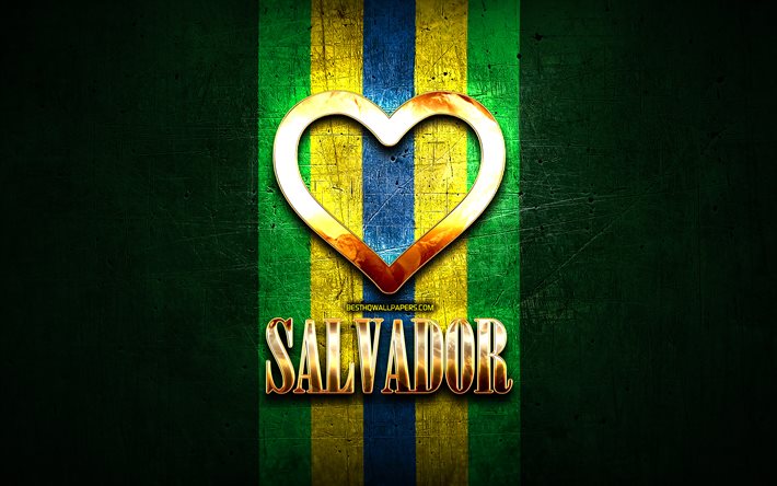 Jag &#196;lskar Salvador, brasilianska st&#228;der, gyllene inskrift, Brasilien, gyllene hj&#228;rta, brasiliansk flagga, favorit st&#228;der, &#196;lskar Salvador