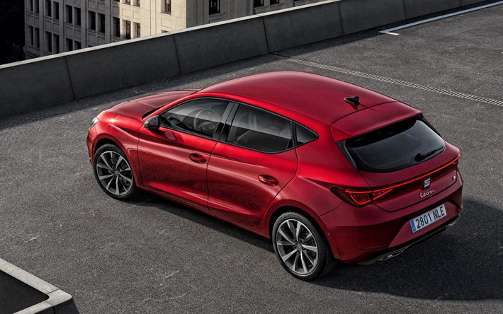 Seat Leon, 2020, dikiz, dış, kırmızı hatchback, yeni kırmızı Leon, İspanyol araba, Koltuğu