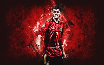 Alvaro Morata, Spagna squadra nazionale di calcio, la liga spagnola, giocatore, portrait, calcio, Spagna, rosso, Creativo, sfondo, stelle del calcio