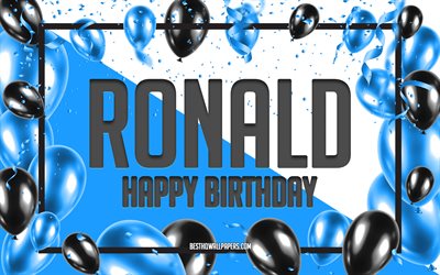 Buon Compleanno Ronald, feste di Compleanno, Palloncini Sfondo, Ronald, sfondi per il desktop con nomi, Ronald buon Compleanno, Palloncini Blu di Compleanno, Sfondo, biglietto di auguri, Ronald Compleanno