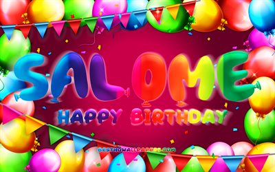 Happy Birthday Salome, 4k, colorful balloon frame, Salome name, purple background, Eleonore Happy Birthday, Eleonore Birthday, popular french female names, Birthday concept, Salome