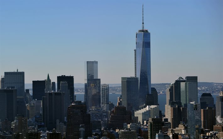 1 World Trade Center, One world trade center, en Manhattan, la Torre de la Libertad, Ciudad de Nueva York, rascacielos, edificios modernos, de Nueva York, paisaje urbano, panorama, ciudad de nueva york, el horizonte de Nueva York, estados UNIDOS