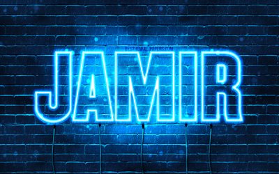 Jamir, 4k, wallpapers with names, horizontal text, Jamir name, blue neon lights, picture with Jamir name