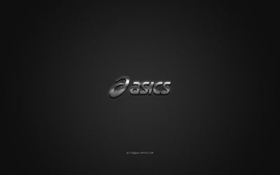 Asics logo, metal emblem, black carbon texture, global apparel brands, Asics, fashion concept, Asics emblem