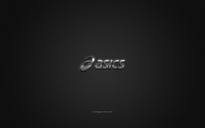 Asics logo, metalli-tunnus, mustan hiilen rakenne, global vaatteita tuotemerkkej&#228;, Asics, muoti k&#228;site, Asics tunnus