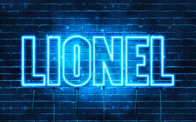 Lionel, 4k, wallpapers with names, horizontal text, Lionel name, blue neon lights, picture with Lionel name