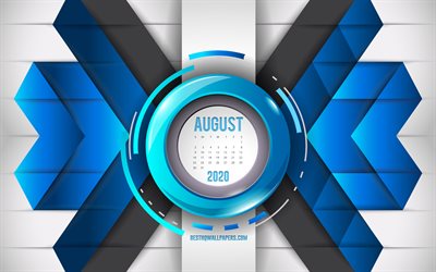 2020年カレンダー, 青抽象的背景, 2020年の夏のカレンダー, 月, 青色のモザイクの背景, 日2020年のカレンダー, 創造的背景が青色