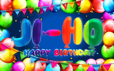 Buon Compleanno Ji-ho, 4k, palloncino colorato telaio, Ji-ho nome, sfondo blu, Ji-ho buon Compleanno, Ji-ho un Compleanno, popolare della corea del sud nomi maschili, feste di Compleanno, concetto, Ji-ho